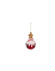 Decorazione sfera di Natale 8cm in plastica rossa con pan di zenzero - La magia di Natale a casa tua