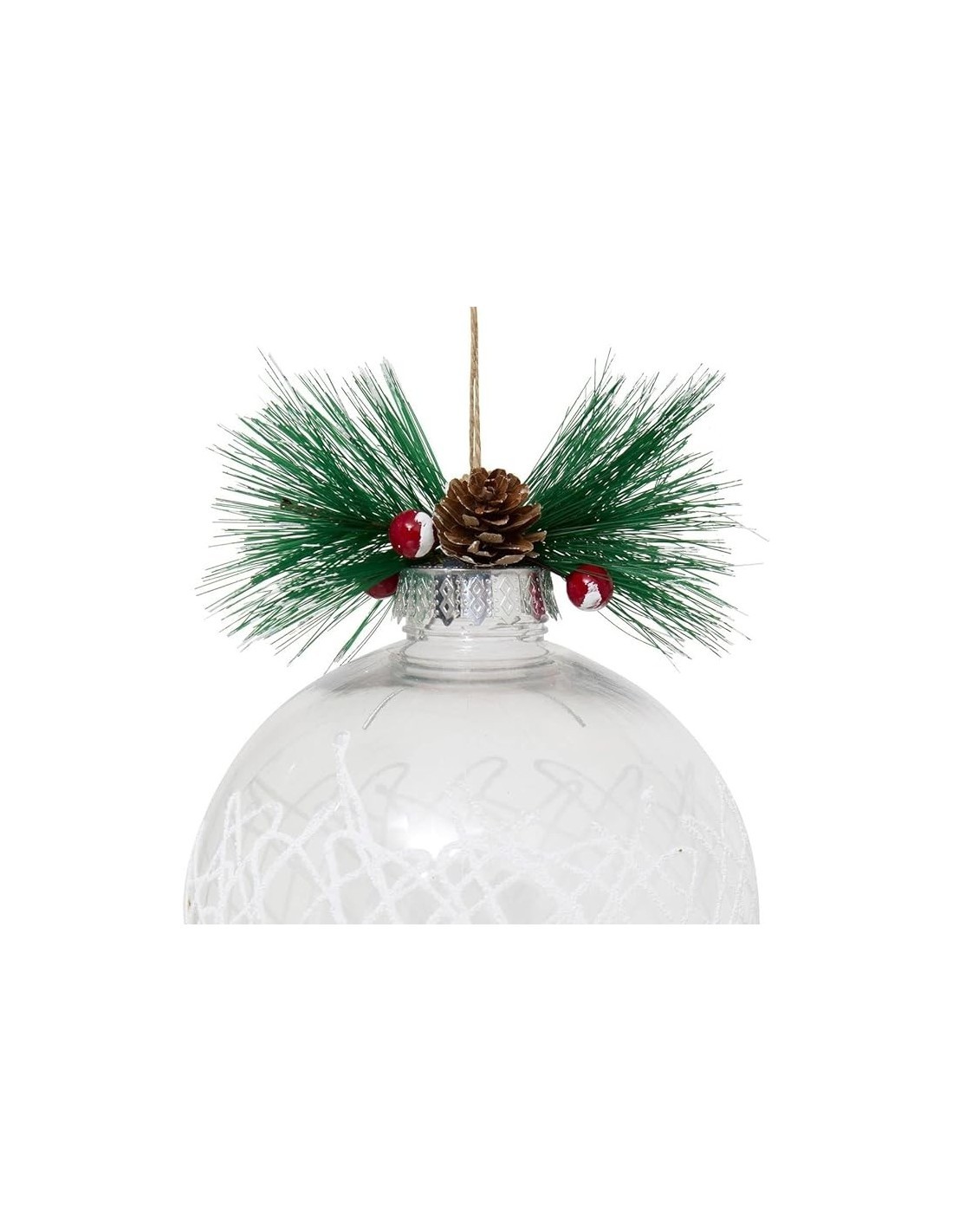 Decorazione sfera di Natale 15cm trasparente con ramo di agrifoglio - La magia di Natale a casa tua