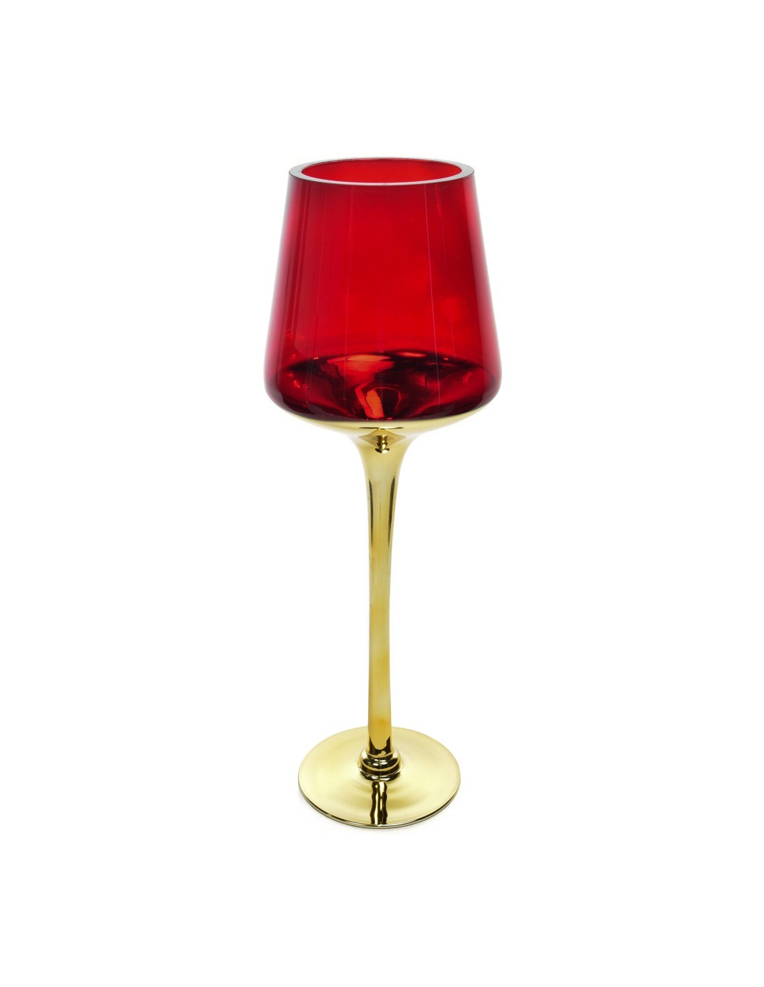 PORTACANDELA, VETRO, ORO, ROSSO, D.14XH.40 CM, DECORAZIONE, TAVOLA, CASA, FESTE