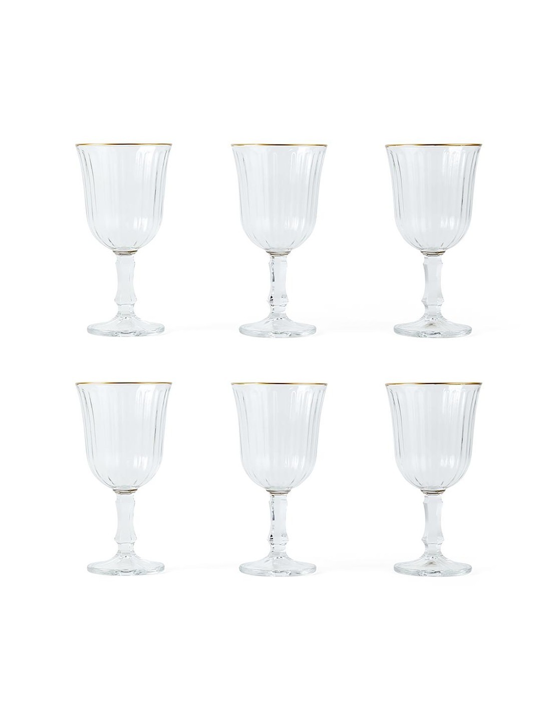 SET, 6 CALICI, VETRO, TRASPARENTE, ORO, 295 ML, TAVOLA, CASA, BEVANDE, FESTE