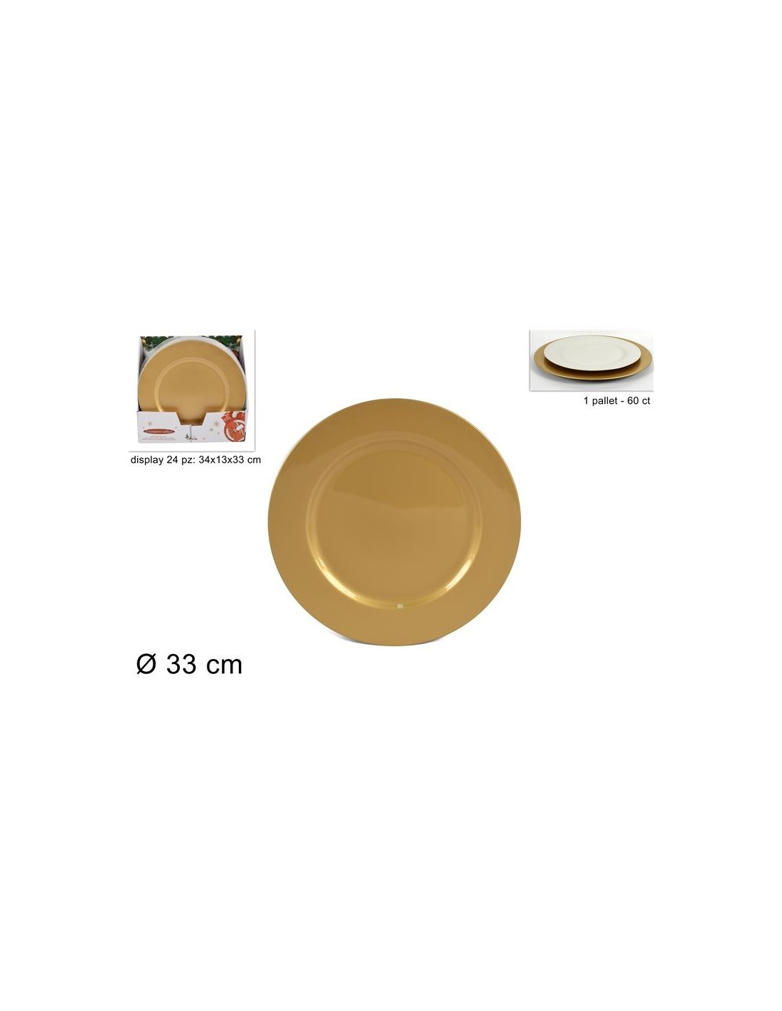 SOTTOPIATTO, NATALIZIO, ORO, DIAM. 33 CM, PLASTICA, DECORAZIONE, TAVOLA, FESTE, CASA