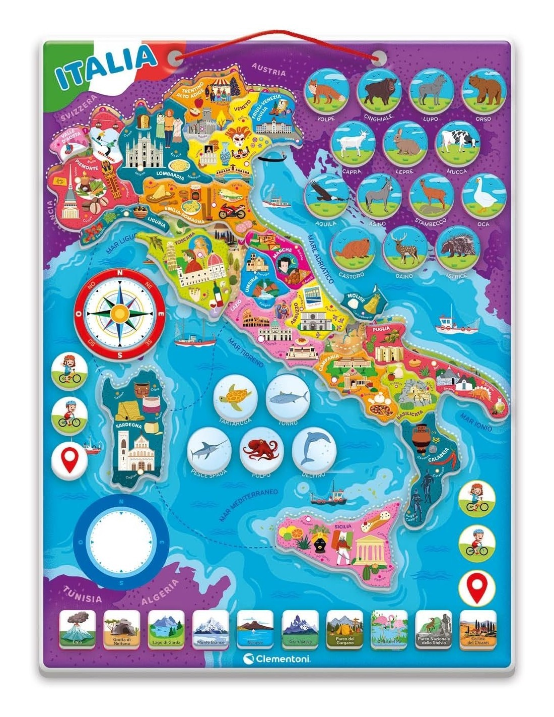 CLEMENTONI SAPIENTINO  ITALIA PUZZLE MAGNETICO, GIOCO EDUCATIVO, PER BAMBINI