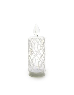 CANDELA, VETRO, 9X26CM, CON, PERLINE, E, LUCI, DECORATIVA, CASA, FESTE