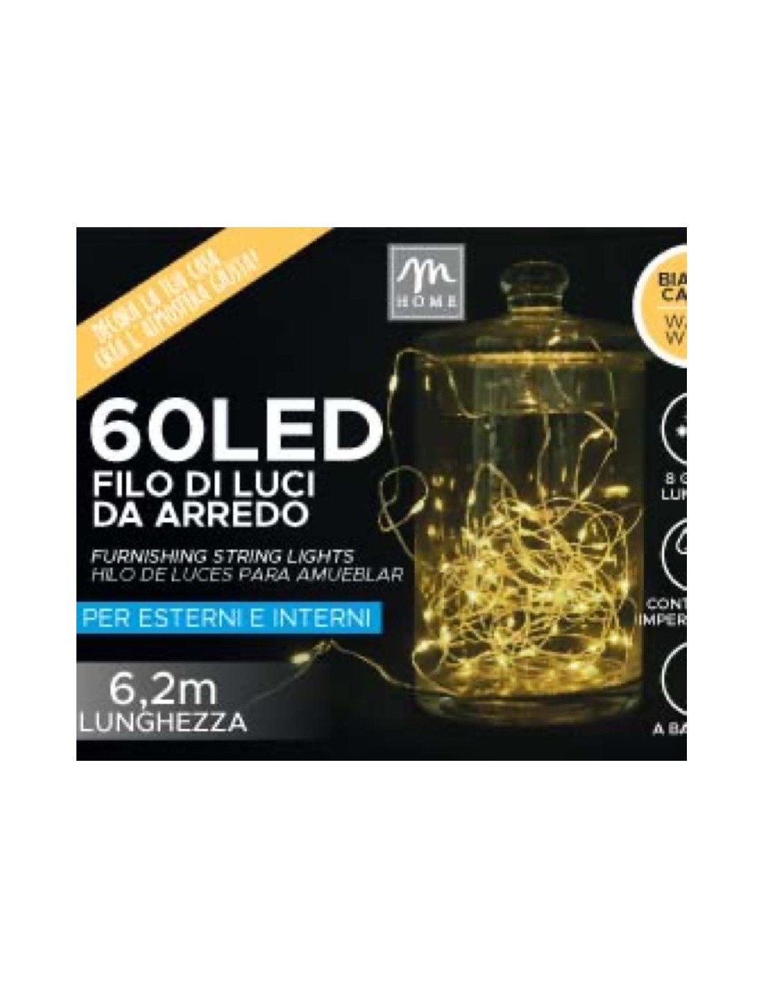 FILO 60 LED BIANCO CALDO A BATTERIA DA ESTERNO CON 8 GIOCHI su TreG...