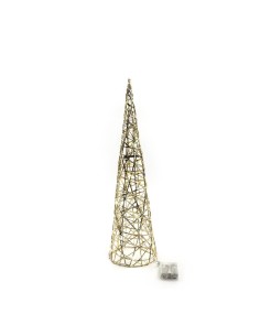 ALBERO, CONO, ORO, METALLO, 16,5X60CM, 30, LUCI, BATTERIA, DECORAZIONE, NATALE