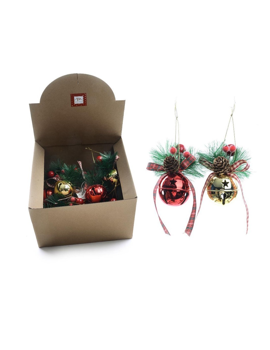 PENDENTE, CAMPANELLA, METALLO, PLASTICA, 8X8X10CM, ASSORTITO, DECORAZIONE, NATALIZIA, CASA, FESTA