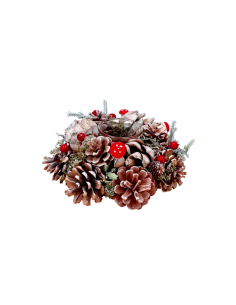 GHIRLANDA PORTACANDELA 117169 1F DIAM.20CM PIGNE E BACCHE