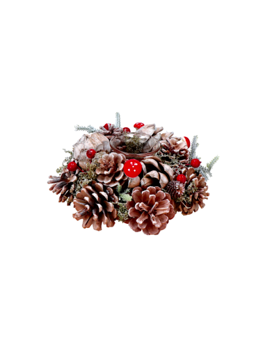 GHIRLANDA PORTACANDELA 117169 1F DIAM.20CM PIGNE E BACCHE