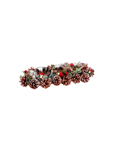 GHIRLANDA PORTACANDELA 117171 3F 38X15X8CM PIGNE E BACCHE