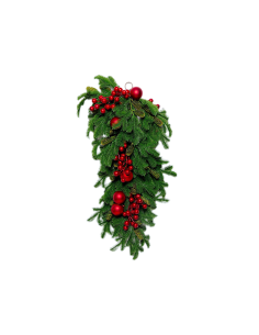 Decorazione tralcio di pino di Natale con bacche e sfere 71x20cm in PVC - La magia di Natale a casa tua