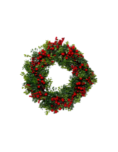 Decorazione corona di Natale Ø56cm con foglie e bacche in PVC - La magia di Natale a casa tua