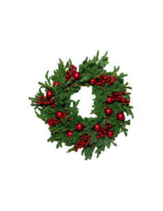 Decorazione corona di Natale Ø60cm con pino, bacche e sfere in PVC - La magia di Natale a casa tua