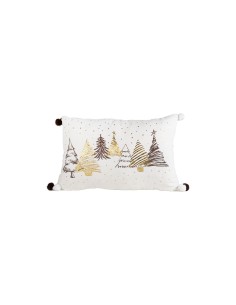 Decorazione cuscino di Natale 40x60cm in velluto avorio con alberi e pom-pom - La magia di Natale a casa tua
