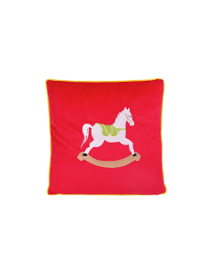 Decorazione cuscino di Natale 40x40cm con cavallo a dondolo in poliestere - La magia di Natale a casa tua
