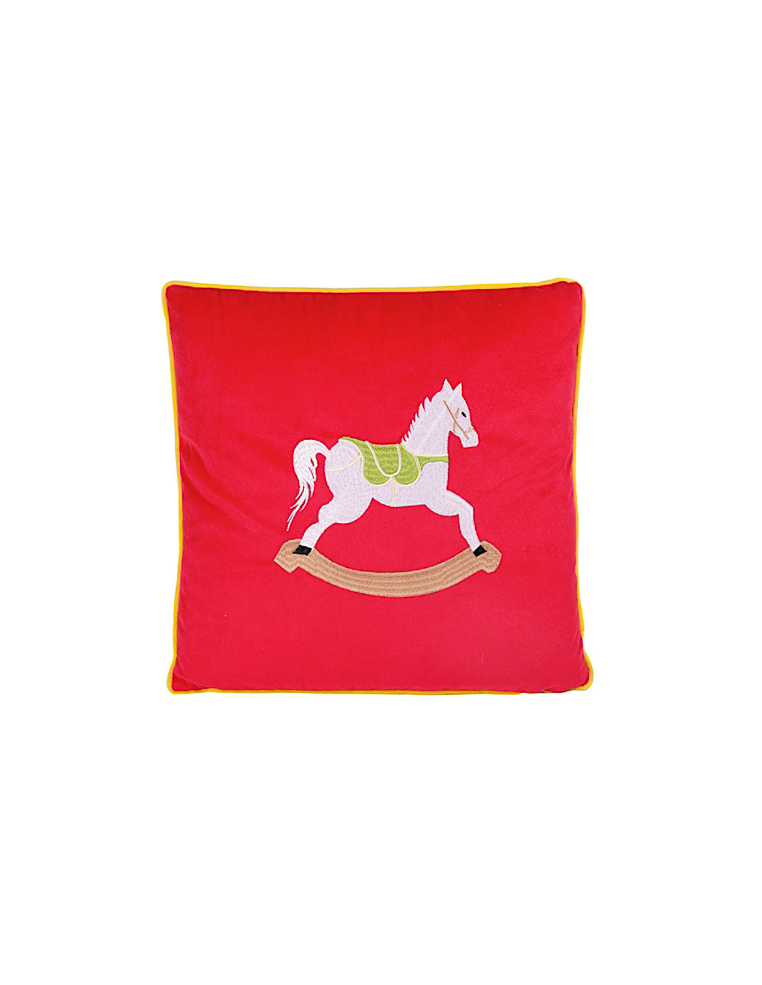 Decorazione cuscino di Natale 40x40cm con cavallo a dondolo in poliestere - La magia di Natale a casa tua