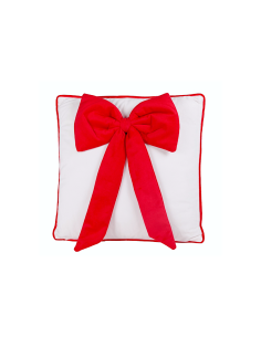 Decorazione cuscino di Natale 45x45cm con fiocco rosso in poliestere - La magia di Natale a casa tua