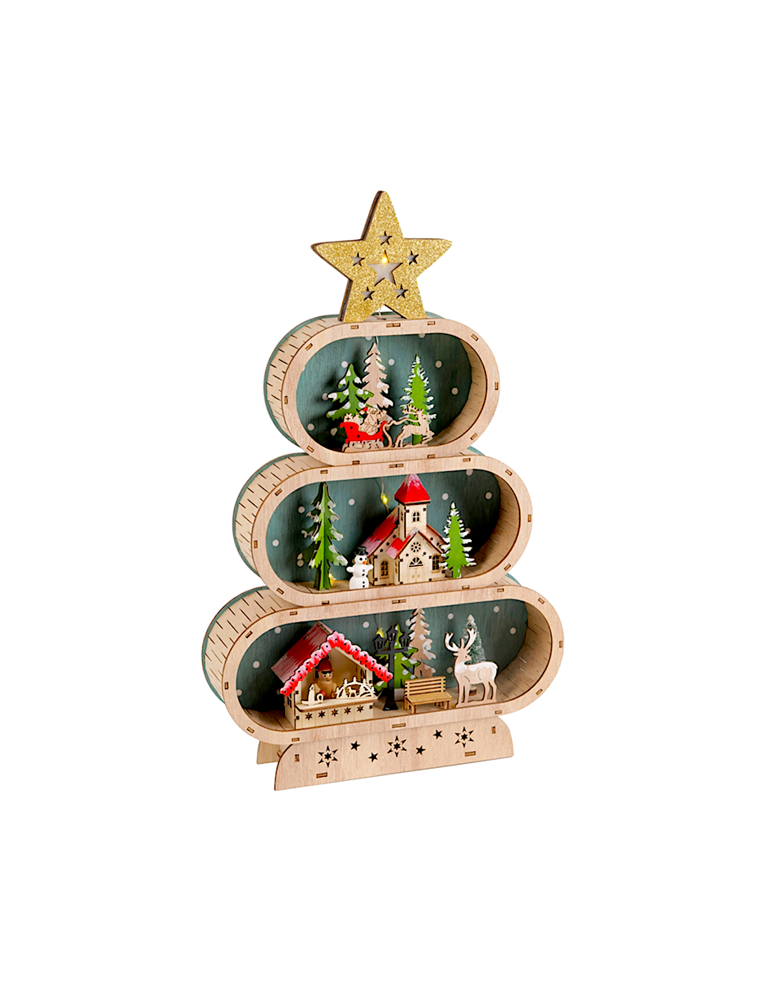 Decorazione albero di Natale 26x6x42cm in legno con paesaggio e luce - La magia di Natale a casa tua