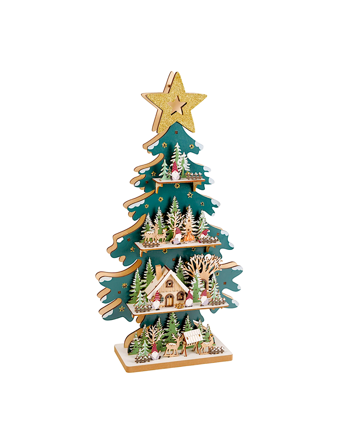 Decorazione albero di Natale 28x11x54cm in legno con paesaggio e luce - La magia di Natale a casa tua