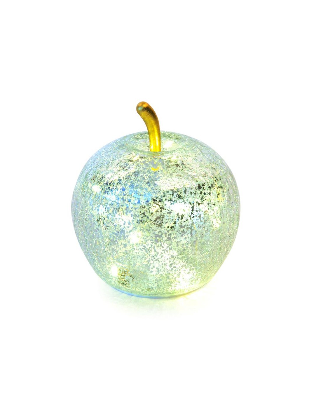 mela in vetro argento con luce 11x12 cm