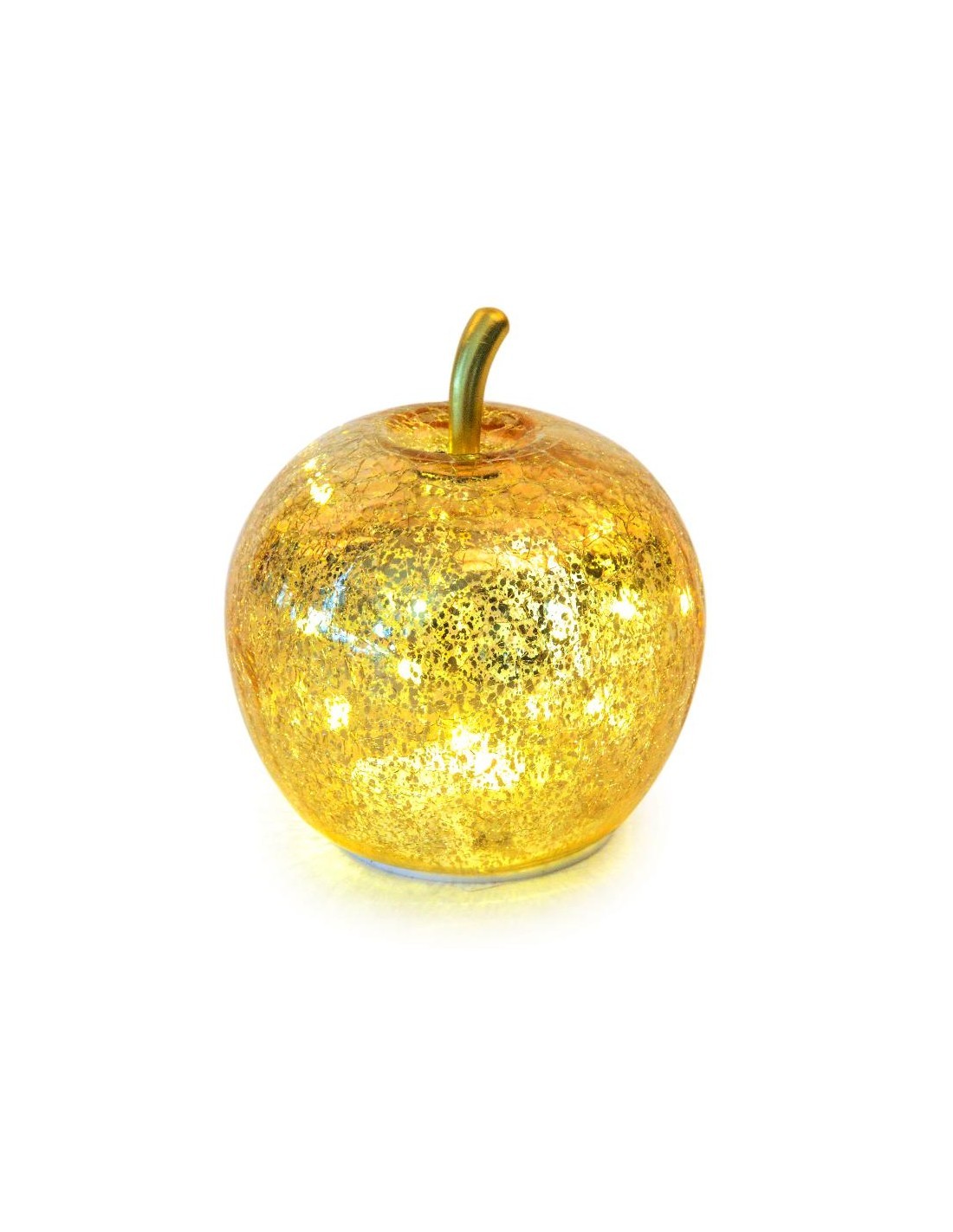 mela in vetro oro con luce 11x12 cm