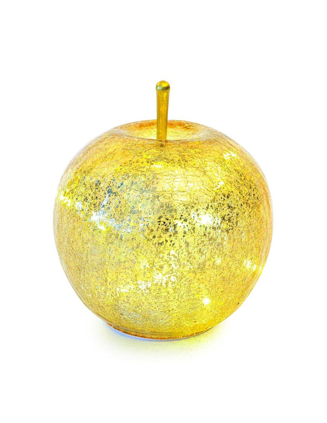 mela in vetro oro con luce 16x17 cm