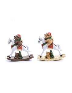 orso su cavallo a dondolo in poliresina 19x6x18,5 cm con luci assortito
