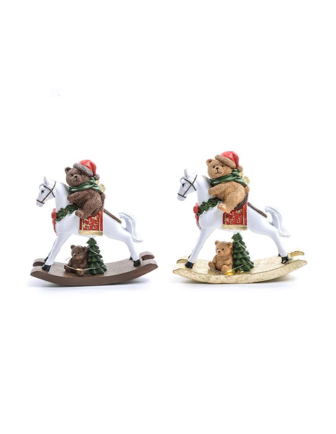 orso su cavallo a dondolo in poliresina 19x6x18,5 cm con luci assortito