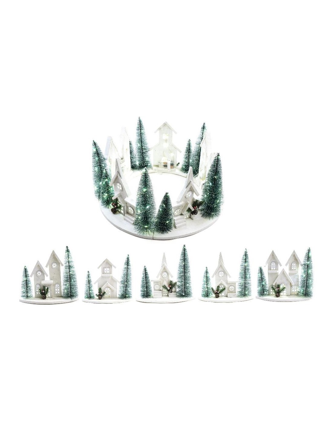 paesaggio natalizio sottoalbero in legno con luci 33x12x27 cm assortito