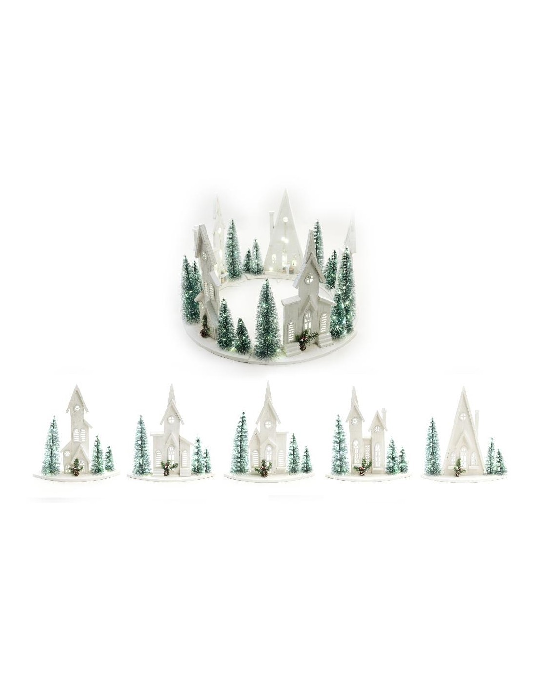 paesaggio natalizio sottoalbero in legno con luci 33x12x27 cm assortito