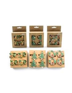set 4 portatovaglioli natalizi in metallo 5x5 cm assortito