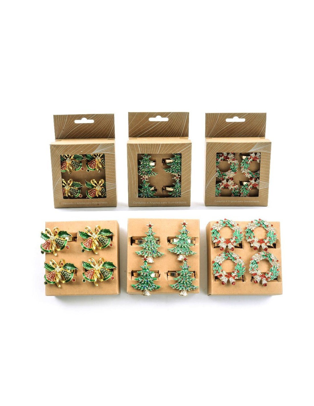 set 4 portatovaglioli natalizi in metallo 5x5 cm assortito