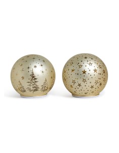 sfera di Natale rotante in vetro oro con luci 18 cm assortita
