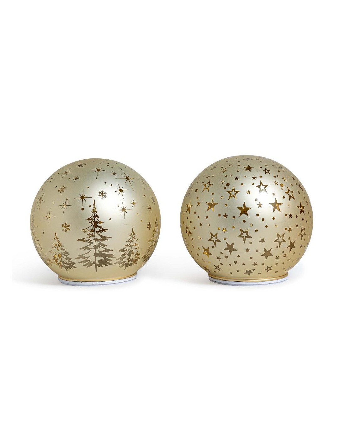 sfera di Natale rotante in vetro oro con luci 18 cm assortita