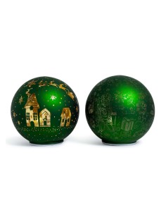 sfera di Natale rotante in vetro verde con luci 18 cm assortita