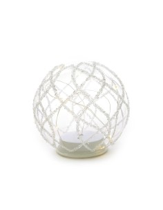 sfera in vetro 15 cm con perline e luci a batteria