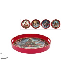 vassoio tondo in plastica 33 cm decorazione natalizia assortito