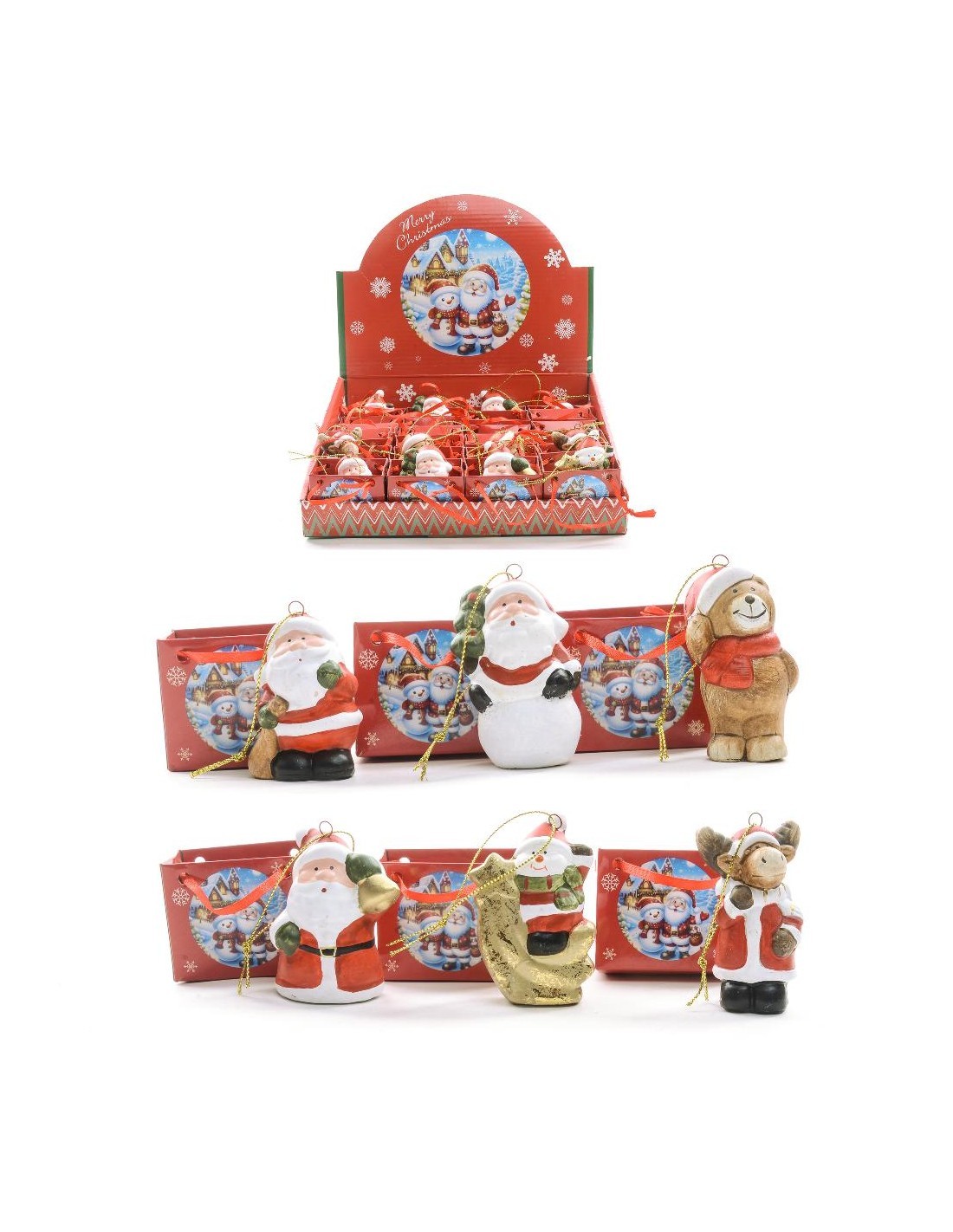 pendente natalizio in terracotta 7 cm assortito con borsetta