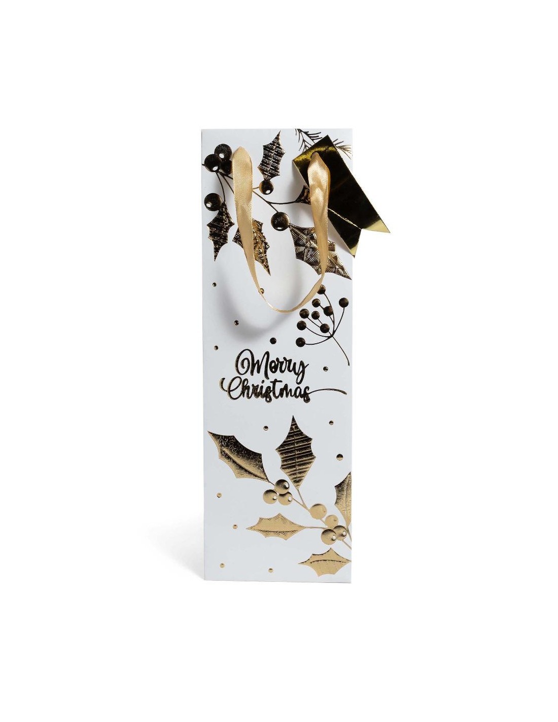 sacchetto bottiglia laminato bianco/oro 12,5x9,5x38 cm