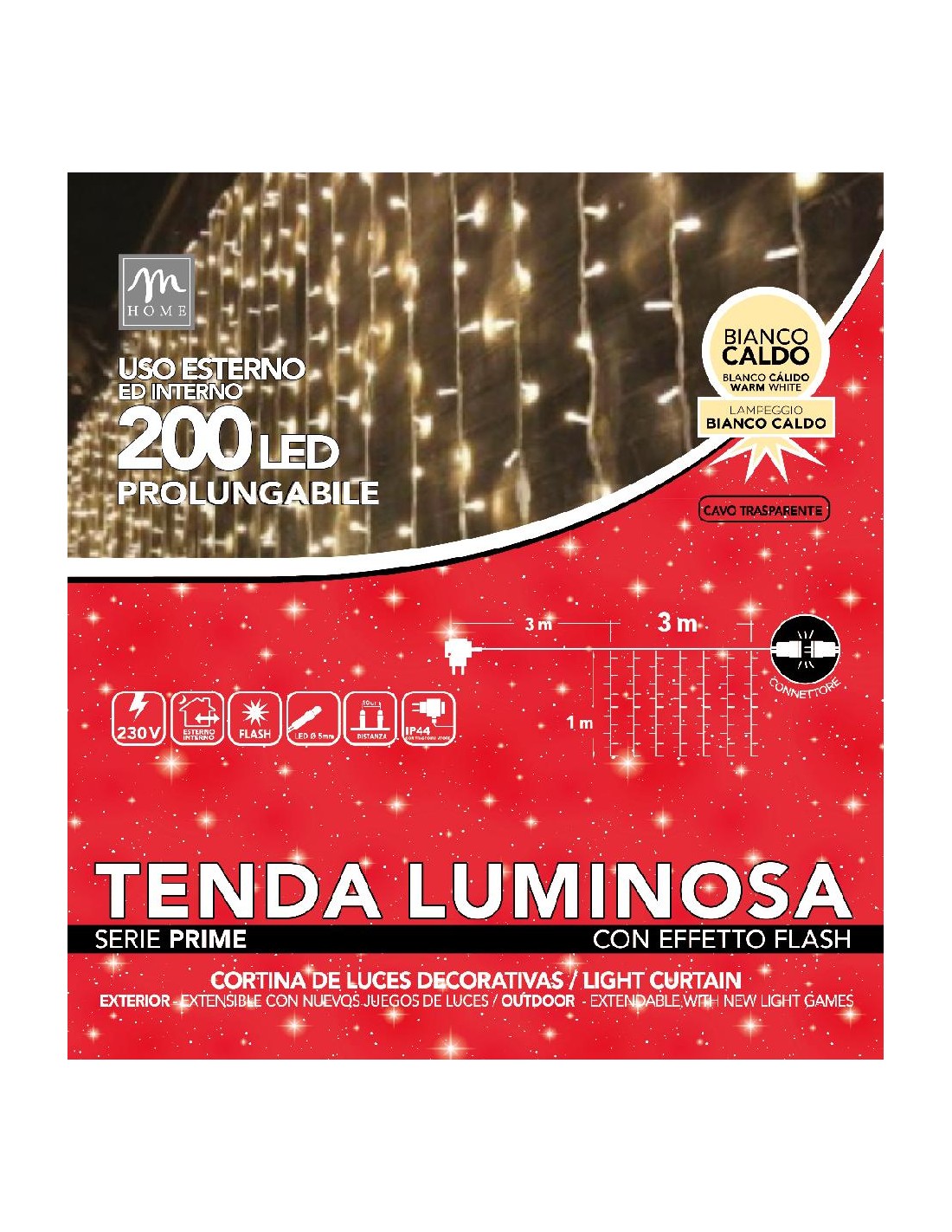 TENDA SUPERFLASH 200 LED BIANCO CALDO DA ESTERNO