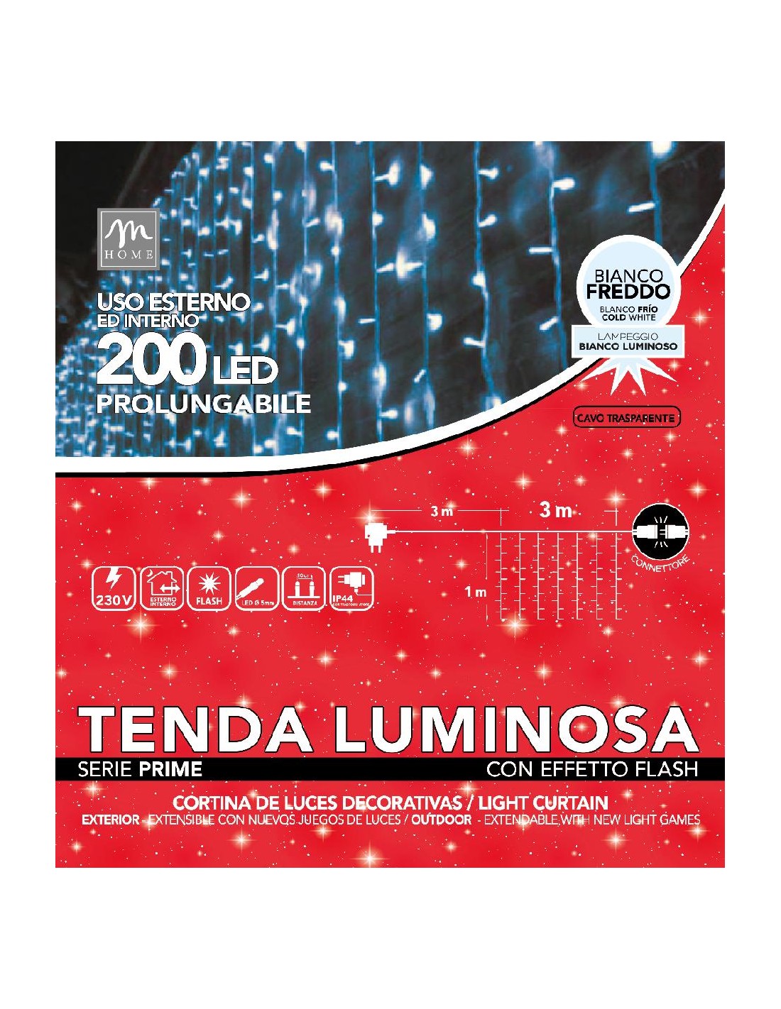 TENDA SUPERFLASH 200 LED BIANCO FREDDO DA ESTERNO