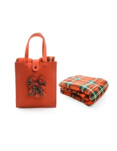 BORSA TESSUTO CON FIOCCO E COPERTA 120X150CM