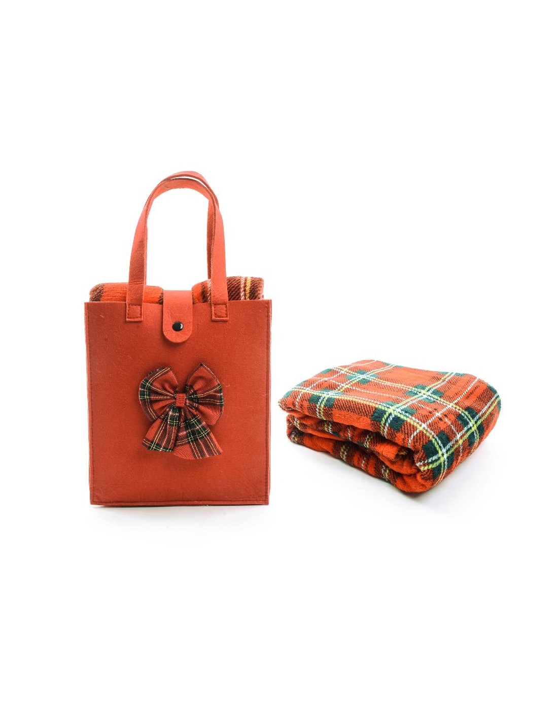 BORSA TESSUTO CON FIOCCO E COPERTA 120X150CM