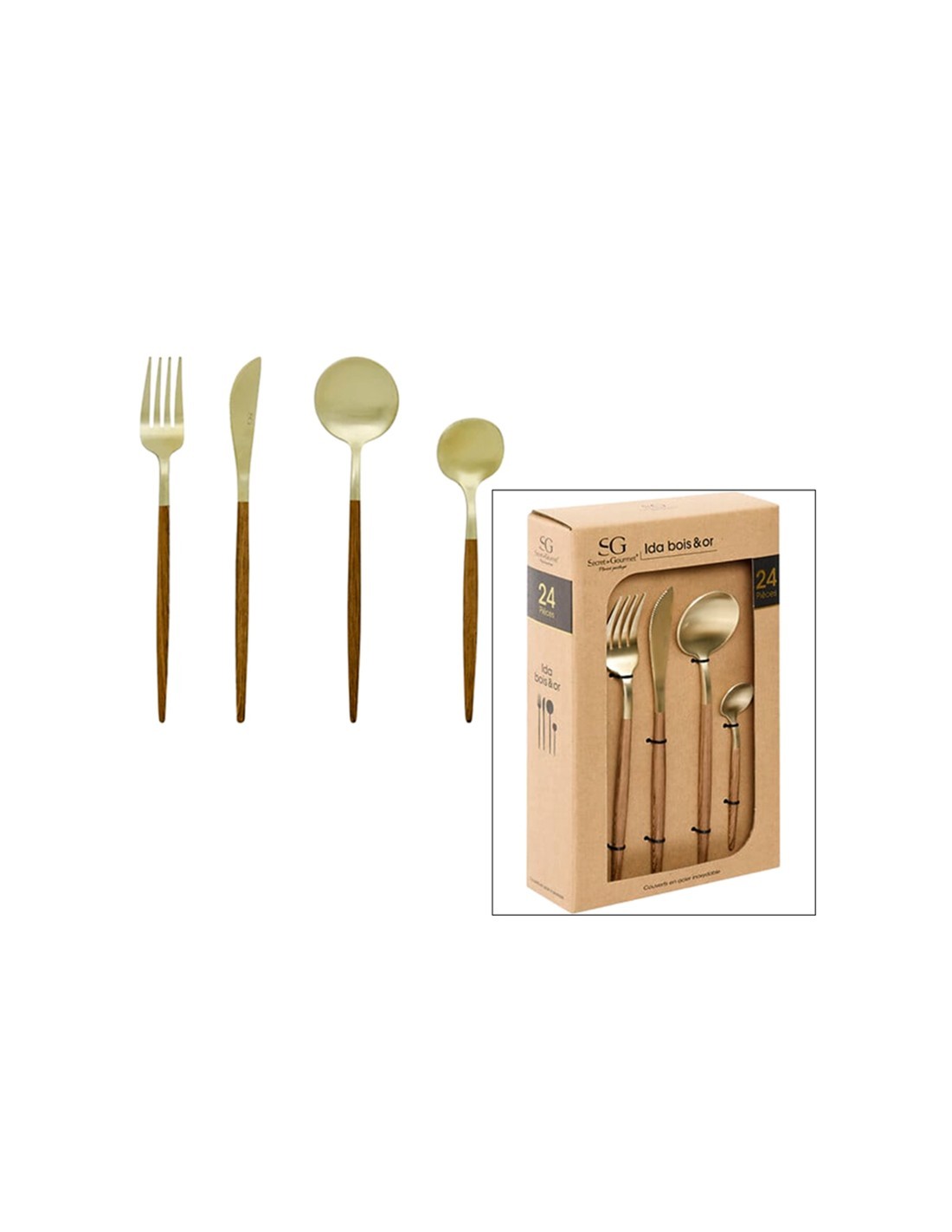 SERVIZIO 24 POSATE 203494 IDA ORO MANICO LEGNO