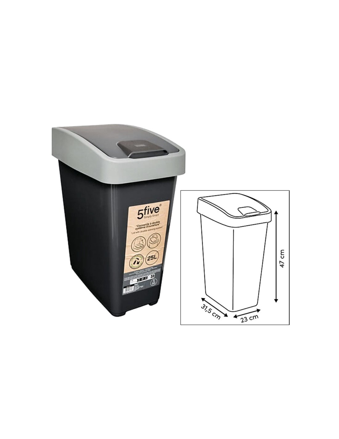 PATTUMIERA 164737 CON COPERCHIO 25LT ANTRACITE