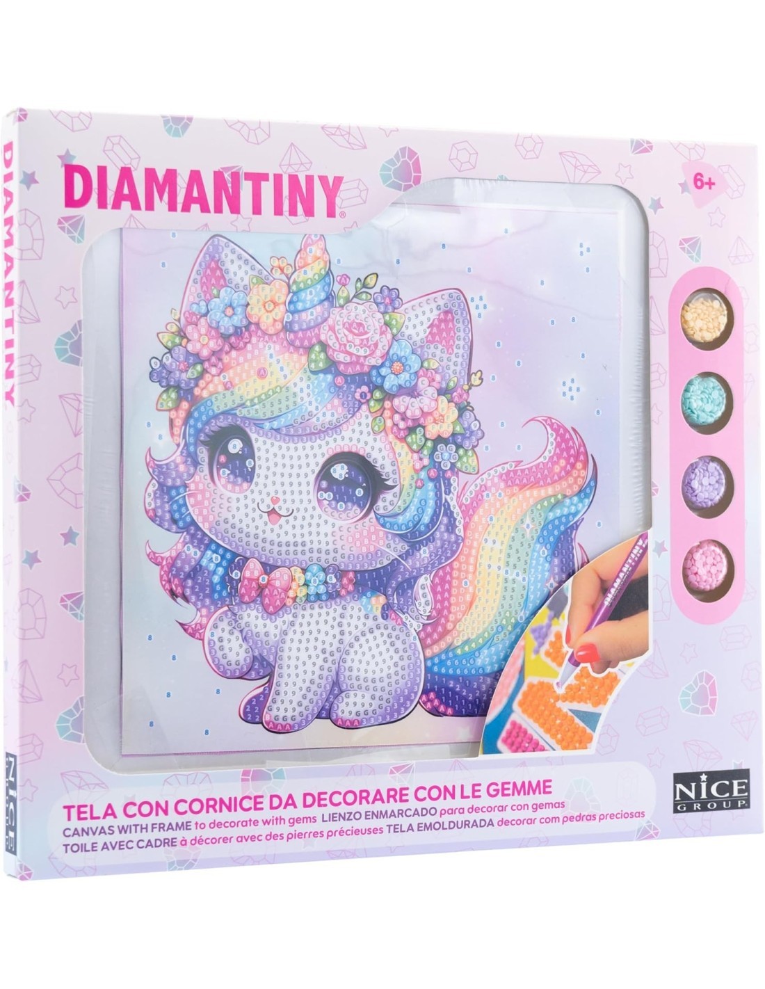 Diamantiny Kawaii Unicorn Quadretto 4 – Kit Crystal Art Baby Gattino Unicorno, Assortito