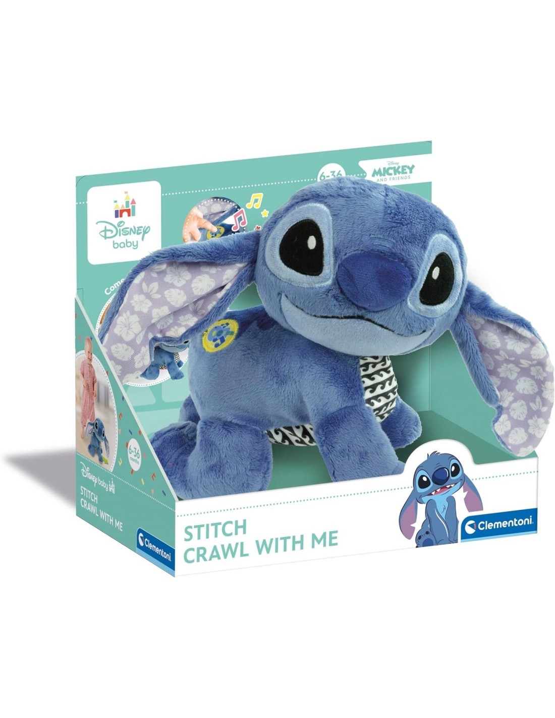 Peluche Interattivo Disney Baby Stitch Gattona con Me – Gioco Educativo 6-36 Mesi