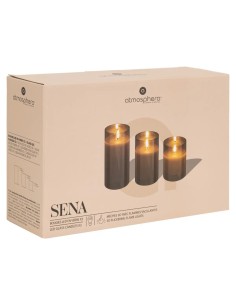 Set di 3 candele LED, vetro ambrato Sena, candele decorative, candele LED per casa, decorazione d'interni, luci d'ambiente
