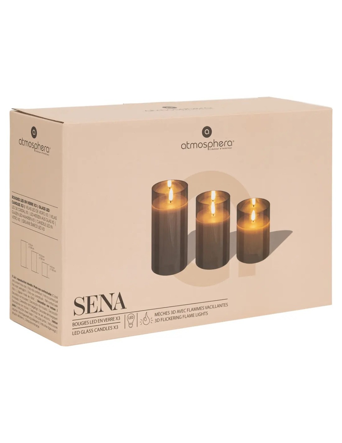 Set di 3 candele LED, vetro ambrato Sena, candele decorative, candele LED per casa, decorazione d'interni, luci d'ambiente