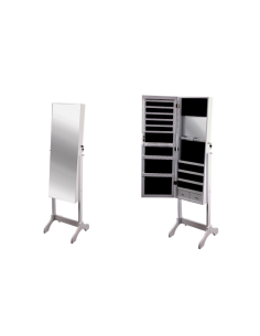 Armadietto Portagioielli in Legno con Specchio, MDF Bianco 46x40x153 cm