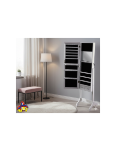 Armadietto Portagioielli in Legno con Specchio, MDF Bianco 46x40x153 cm